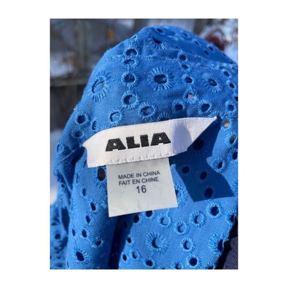 Vintage 90s Alia Blazer Shacket Blue Eyelet Lace Sheer 3/4 Sleeve Sz 16 - Picture 9 of 9